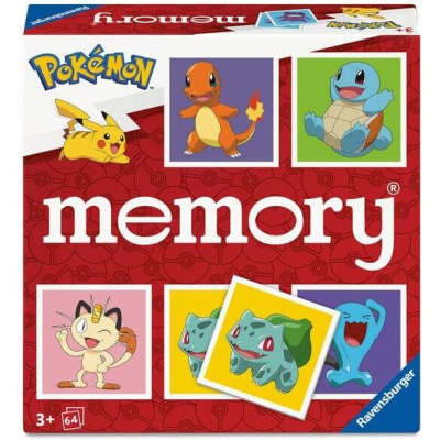 Caixa de jogo de memória Pokémon com imagens de vários personagens e texto memory