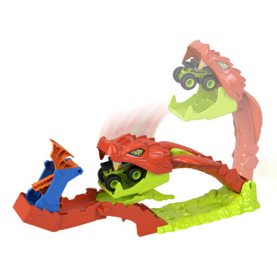Brinquedo de pista lagarto vermelho com carro pequeno lançado pela boca