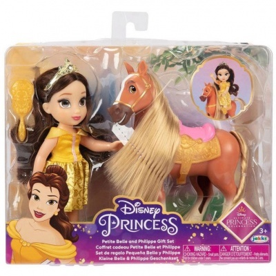 Conjunto Disney Princess com boneca pequena Belle e cavalo em embalagem