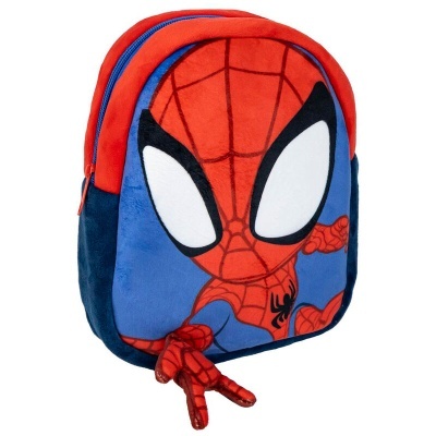 Mochila infantil Homem-Aranha vermelha e azul com detalhes tridimensionais