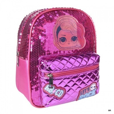 Mochila infantil rosa com lantejoulas e bolso frontal acolchoado