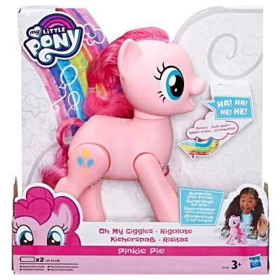 Brinquedo Pinkie Pie My Little Pony cor-de-rosa na embalagem com arco-íris e texto