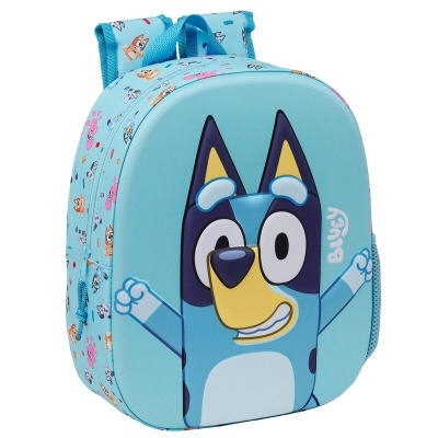 Mochila azul claro para crianças com personagem animado Bluey