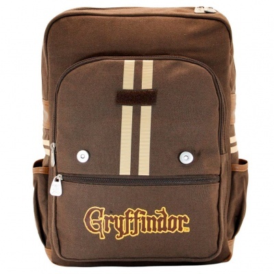Mochila castanha com inscrição Gryffindor em amarelo