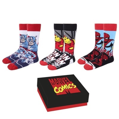 Conjunto de meias coloridas Marvel com caixa preta MARVEL COMICS