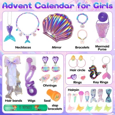 Conjunto advento para meninas com acessórios de sereia e coloridos