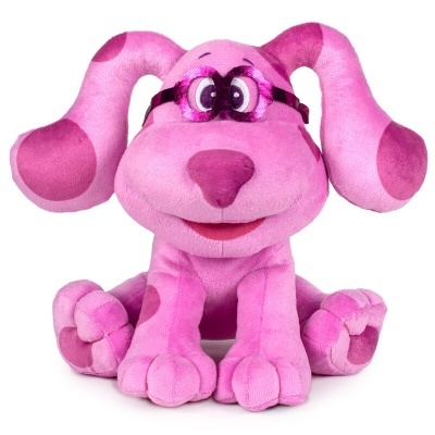 Pelúcia de cão rosa com óculos cor-de-rosa