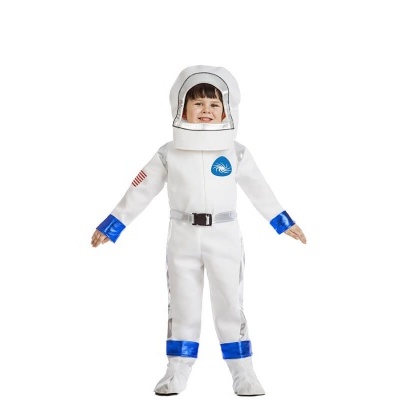 Fato de astronauta infantil branco com detalhes azuis