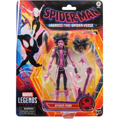 Figura ação Spider-Man Spider-Punk Marvel Legends com acessórios e embalagem colorida