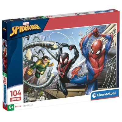 Caixa de puzzle Marvel Spider-Man com personagens e fundo urbano