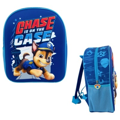 Mochila azul infantil com cão da Paw Patrol e texto CHASE IS ON THE CASE