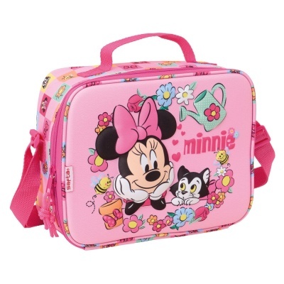 Mala infantil rosa com estampa da Minnie e flores coloridas