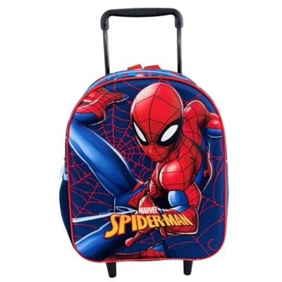 Mala de viagem infantil com design Spider-Man e carrinho preto