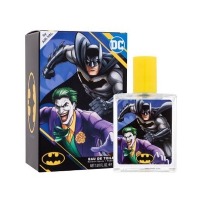 Frasco de eau de toilette e embalagem com imagens do Batman e Coringa