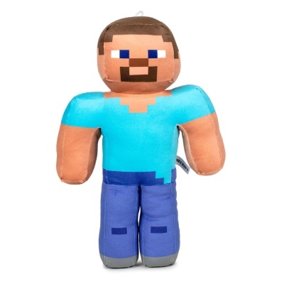 Boneco de peluche pixelizado personagem videojogo azul e castanho