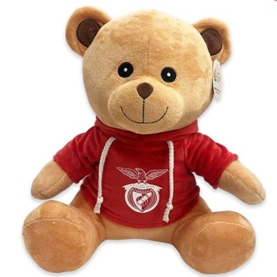 Ursinho de peluche castanho claro com camisola vermelha com emblema SL Benfica