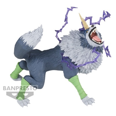 Figura de ação de lobo cinza com eletricidade roxa e bandagens verdes nas patas