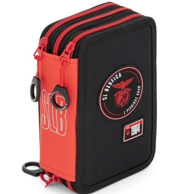 Estojo vermelho e preto com emblema SL Benfica e letras SLB