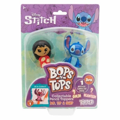 Ponteiras de lápis colecionáveis Disney Stitch Bops n Tops em embalagem colorida