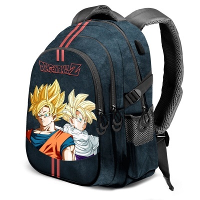 Mochila azul escura com estampa Dragon Ball Z e fechos de correr