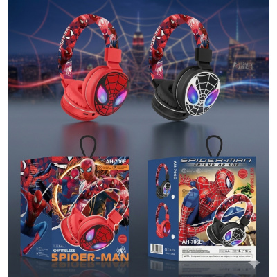 Auscultadores wireless Spider-Man vermelho e preto com olhos iluminados e embalagem com Spider-Man