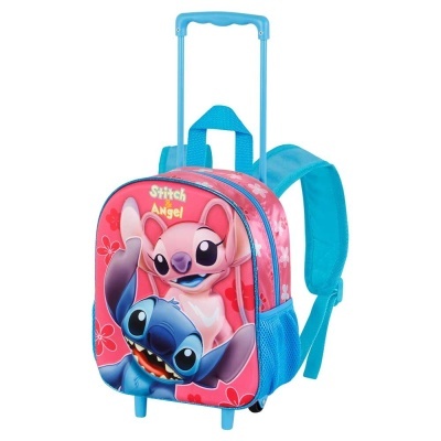 Mochila trolley infantil azul e rosa com estampado Stitch e Angel