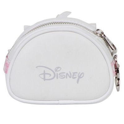 Bolsa pequena branca da Disney com fecho de correr prateado e detalhes rosa