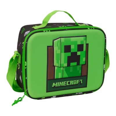 mala térmica verde com tema Minecraft e imagem de Creeper