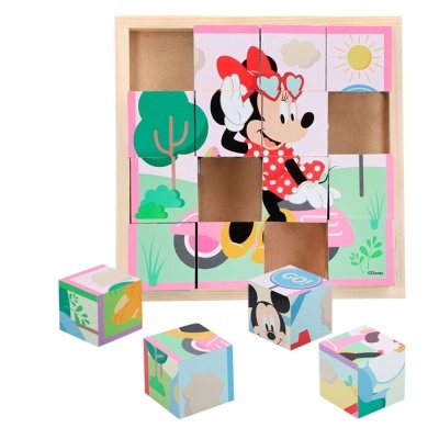 Quebra-cabeças de blocos de madeira com imagem da Minnie Mouse colorida