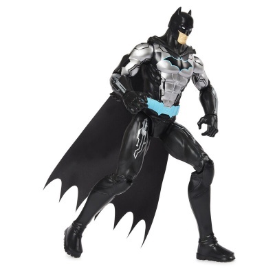 Boneco articulado do Batman com capa preta e fato cinza e preto