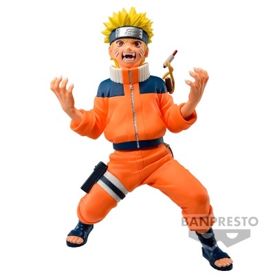 Figura de Naruto em roupa laranja com cabelo amarelo em pose combativa