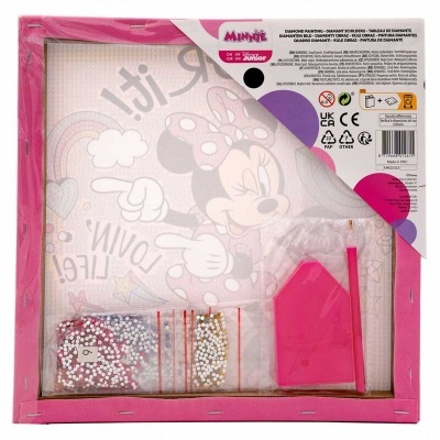 Conjunto de pintura em diamante Minnie com tela, cristais coloridos e ferramentas cor-de-rosa