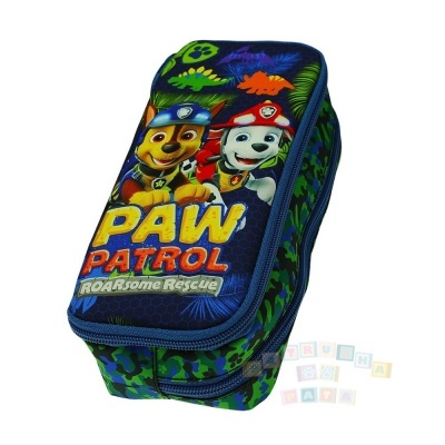 Estojo escolar Paw Patrol azul e verde com zíper e personagens estampados