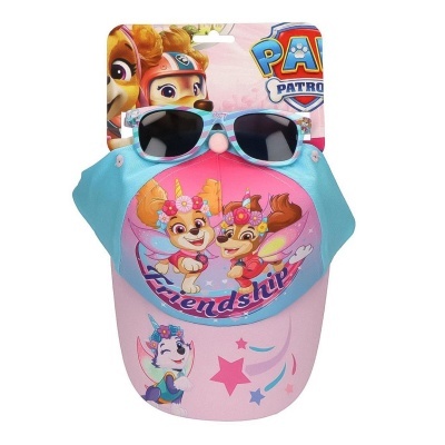 Boné rosa e azul Paw Patrol com óculos de sol azul claro