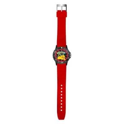 Relógio infantil Pokémon com bracelete vermelha e mostrador preto e amarelo