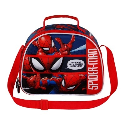 Mala infantil vermelha e azul com estampado do Homem-Aranha
