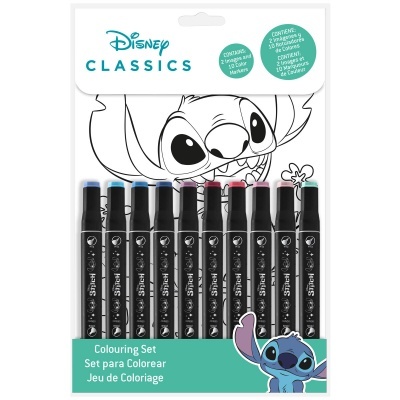 Conjunto de marcadores para colorir Disney com personagem Stitch na embalagem