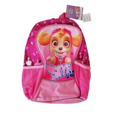 Mochila infantil rosa com personagem Skye da Paw Patrol e bolsos laterais de rede