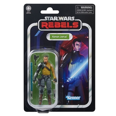Figura de ação Kanan Jarrus Star Wars Rebels em embalagem preta e azul
