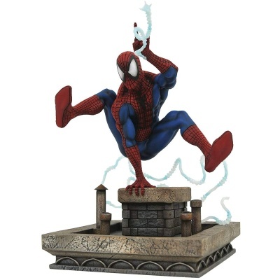 Figura de ação do Homem-Aranha em base telhado com efeito de teia