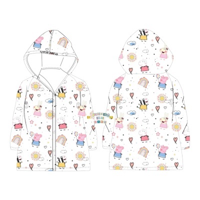 Casaco infantil branco com capuz e estampado colorido de desenhos animados