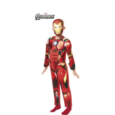 Fato infantil do Homem de Ferro com máscara e logo Avengers