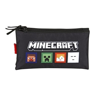 Estojo escolar Minecraft preto com personagens pixeladas