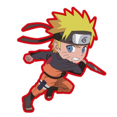 Personagem anime Naruto com roupa laranja e preta em estilo chibi