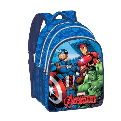 Mochila azul com personagens da Marvel Avengers