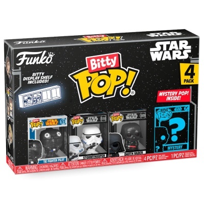 Pack Funko Pop Bitty Star Wars com 4 figuras e embalagem preta