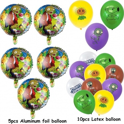 Balões de alumínio e látex coloridos com personagens de plantas vs zombies