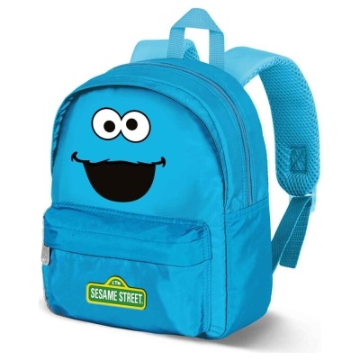 Mochila infantil azul com rosto do Boneco da Vila Sésamo e logótipo SESAME STREET