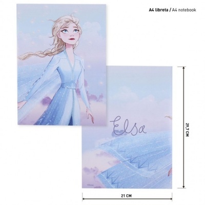Caderno A4 azul com personagem Elsa e texto 'Elsa'
