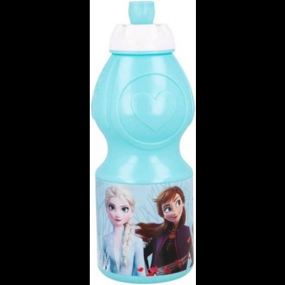 Garrafa infantil azul com imagem de personagens do filme Frozen